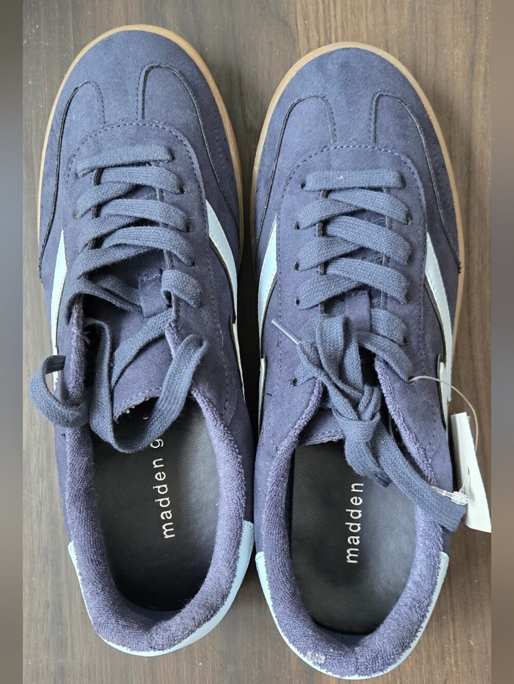 NWT Madden Girl Navy Suede Sneakers with Light Blue Stripe